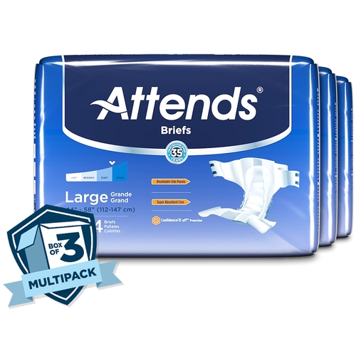 MON955305CS - Attends - Attends Incontinent Brief Attends Tab Closure Large Disposable Moderate Absorbency, 72 EA/CS