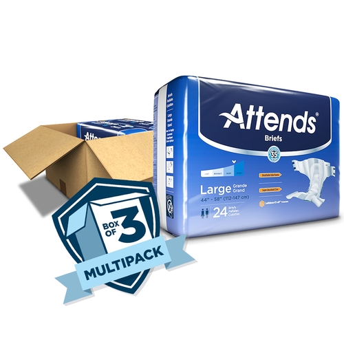 MON955305CS - Attends - Attends Incontinent Brief Attends Tab Closure Large Disposable Moderate Absorbency, 72 EA/CS
