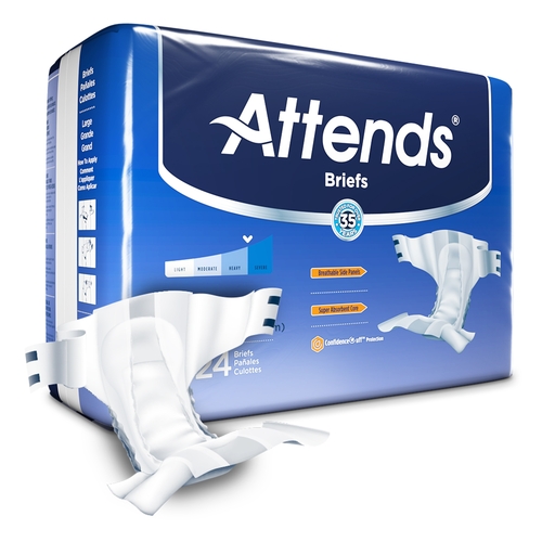 MON955305CS - Attends - Attends Incontinent Brief Attends Tab Closure Large Disposable Moderate Absorbency, 72 EA/CS