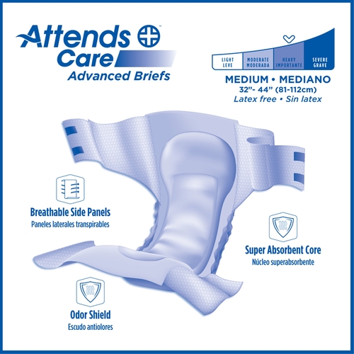 MON955307CS - Attends - Attends Incontinent Brief Attends Tab Closure Medium Disposable Moderate Absorbency, 96 EA/CS