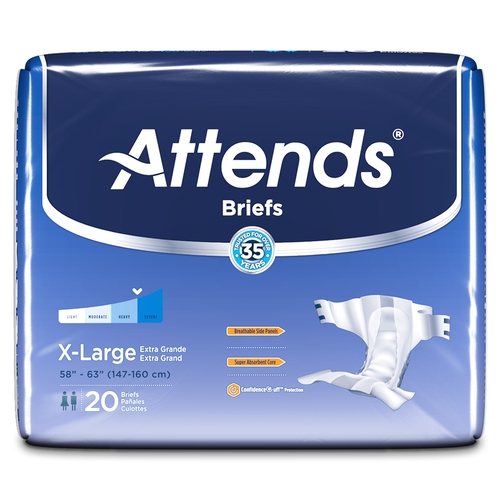 MON959160CS - Attends - Attends Incontinent Brief Attends Tab Closure X-Large Disposable Moderate Absorbency, 60 EA/CS