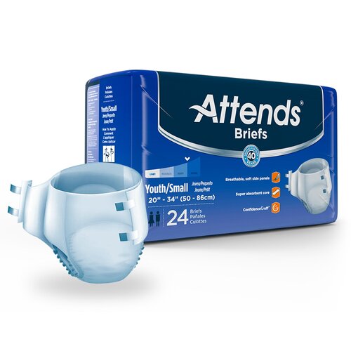 MON959837CS - Attends - Attends Unisex Incontinence Brief Attends&reg; Small Disposable Heavy Absorbency