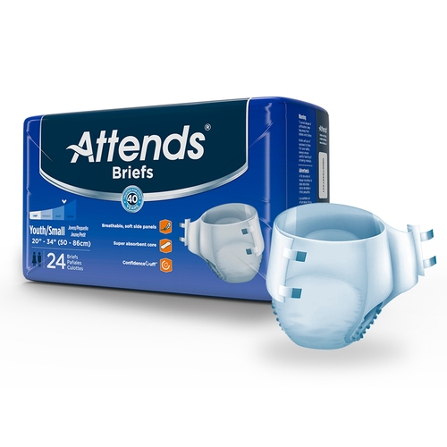 MON959837CS - Attends - Attends Unisex Incontinence Brief Attends&reg; Small Disposable Heavy Absorbency