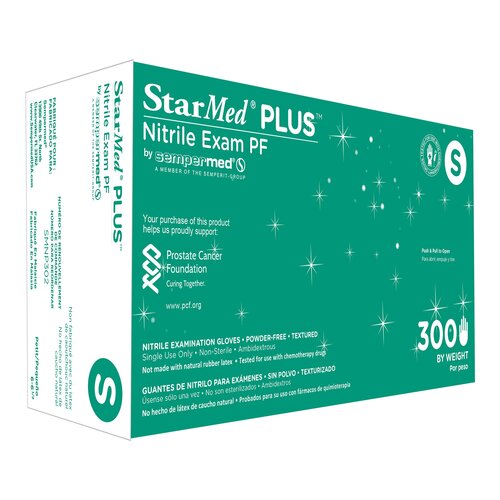 MON960644CS - Sempermed USA - Sempermed USA Exam Glove StarMed Plus Small NonSterile Nitrile Standard Cuff Length Textured Fingertips Blue Chemo Tested, 3000/CS