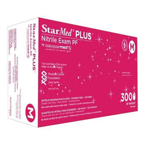 MON960645CS - Sempermed USA - Sempermed USA Exam Glove StarMed Plus Medium NonSterile Nitrile Standard Cuff Length Textured Fingertips Blue Chemo Tested / Fentanyl Tested, 3000 per Case