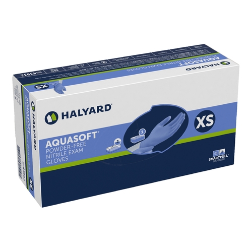 MON975528CS - Halyard - Halyard Exam Glove Aquasoft x-Small NonSterile Nitrile Standard Cuff Length Textured Fingertips Blue Not Chemo Approved, 3000 EA/CS
