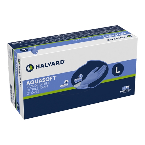 MON975531CS - Halyard - Halyard Exam Glove Aquasoft Large NonSterile Nitrile Standard Cuff Length Textured Fingertips Blue Not Chemo Approved, 3000 EA/CS