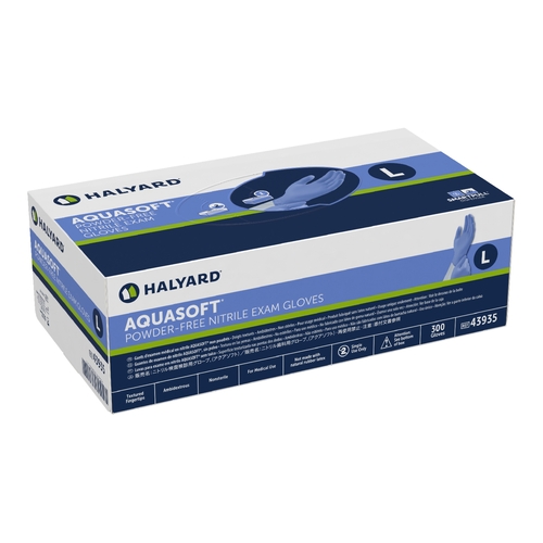 MON975531CS - Halyard - Halyard Exam Glove Aquasoft Large NonSterile Nitrile Standard Cuff Length Textured Fingertips Blue Not Chemo Approved, 3000 EA/CS