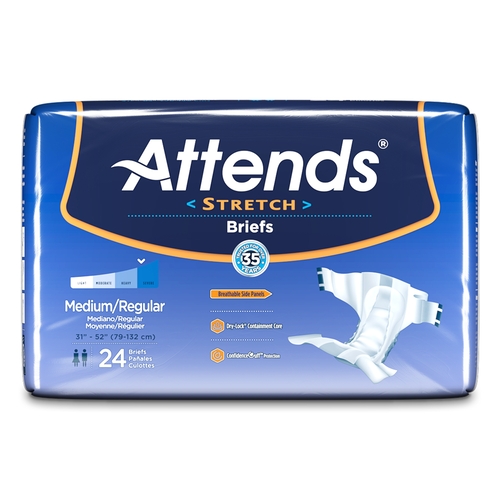MON980213CS - Attends - Attends Incontinent Brief Attends Tab Closure Medium / Regular Disposable Moderate Absorbency, 96 EA/CS