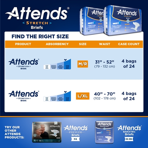 MON981738CS - Attends - Attends Stretch&reg; Moderate Absorbency Briefs, XL, 96/CS