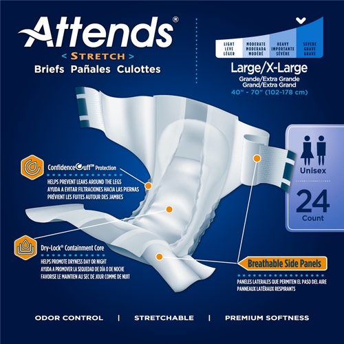 MON981738CS - Attends - Attends Stretch&reg; Moderate Absorbency Briefs, XL, 96/CS