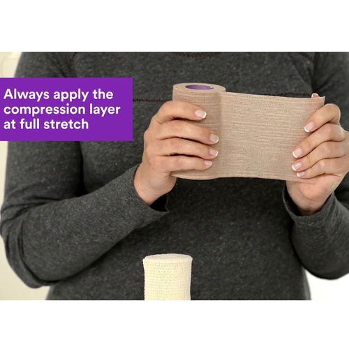 MON989726CS - 3M - 3M 2 Layer Compression Bandage System Coban&trade; 2-9/10 Yard X 4 Inch / 4 Inch X 5-1/10 Yard 35 to 40 mmHg Self-adherent / Pull On Closure Tan / White NonSterile, 1KT/BX, 8BX/CS