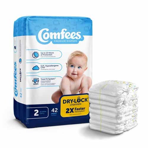 MON993244CS - Attends - Unisex Baby Diaper Comfees Size 2 Disposable Moderate Absorbency, 168 per Case