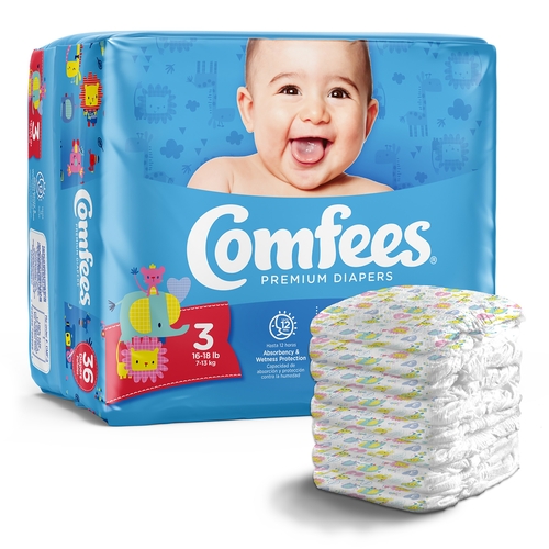MON993245CS - Attends - Attends Unisex Baby Diaper Comfees Size 3 Disposable Moderate Absorbency, 144/CS