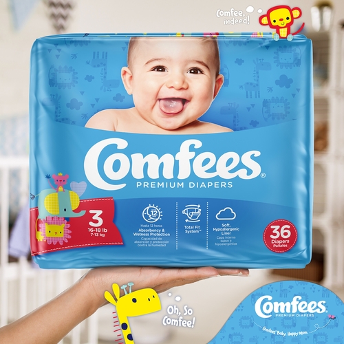 MON993245CS - Attends - Attends Unisex Baby Diaper Comfees Size 3 Disposable Moderate Absorbency, 144/CS