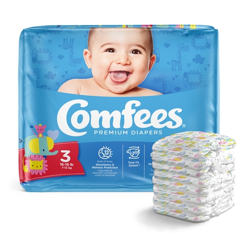 MON993245CS - Attends - Attends Unisex Baby Diaper Comfees Size 3 Disposable Moderate Absorbency, 144/CS