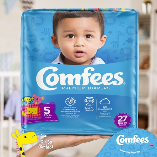 MON993247CS - Attends - Attends Baby Diaper Comfees Tab Closure Size 5 Disposable Moderate Absorbency, 27/BG, 4BG/CS