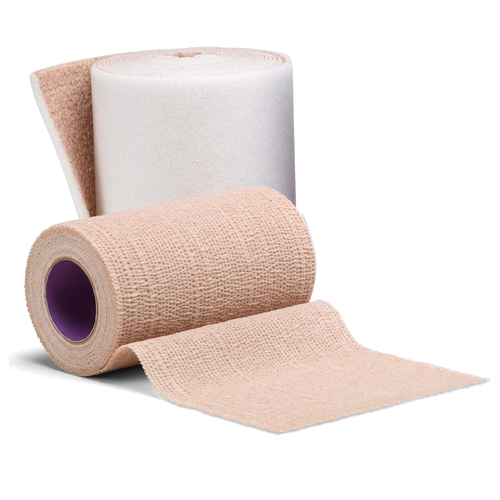 MON993482CS - 3M - 3M 2 Layer Compression Bandage System Coban&trade; 4" x 3-4/5 Yard / 4" x 6-3/10 Yard 35 - 40 mmHg Self-adherent / Pull On Closure Tan / White NonSterile, 1KT/BX, 8BX/CS