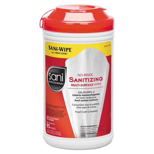 NICP56784EA - Sani Professional - No-Rinse Sanitizing Multi-Surface Wipes, Unscented, White, 95/Container