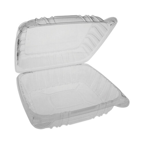 PCTYCI821200000 - Pactiv - SENSATION SmartLock Hinged Lid Container, 8.34 x 8.24 x 3.05, Clear, Plastic, 200/Carton