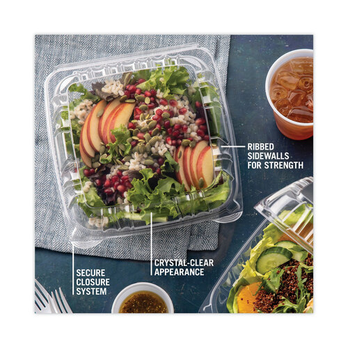 PCTYCI821200000 - Pactiv - SENSATION SmartLock Hinged Lid Container, 8.34 x 8.24 x 3.05, Clear, Plastic, 200/Carton