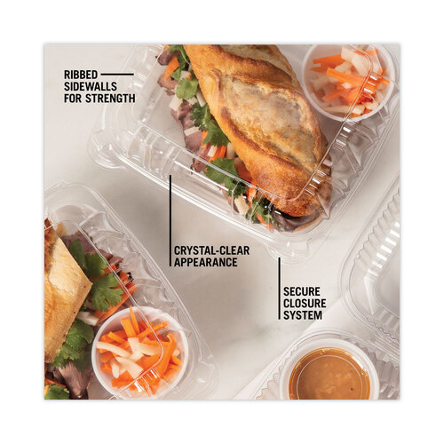 PCTYCI821200000 - Pactiv - SENSATION SmartLock Hinged Lid Container, 8.34 x 8.24 x 3.05, Clear, Plastic, 200/Carton