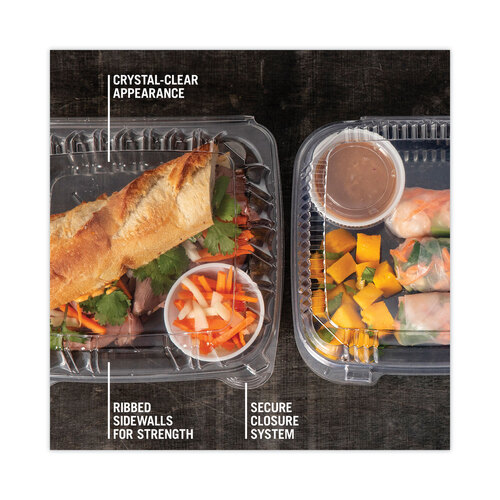 PCTYCI821200000 - Pactiv - SENSATION SmartLock Hinged Lid Container, 8.34 x 8.24 x 3.05, Clear, Plastic, 200/Carton