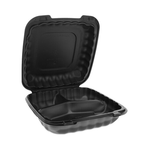 PCTYCNB09030000 - Pactiv - EarthChoice SmartLock Microwavable MFPP Hinged Lid Container, 3-Compartment, 9.33 x 8.88 x 3.1, Black, Plastic, 120/Carton