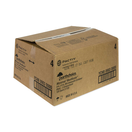 PCTYCNB09030000 - Pactiv - EarthChoice SmartLock Microwavable MFPP Hinged Lid Container, 3-Compartment, 9.33 x 8.88 x 3.1, Black, Plastic, 120/Carton