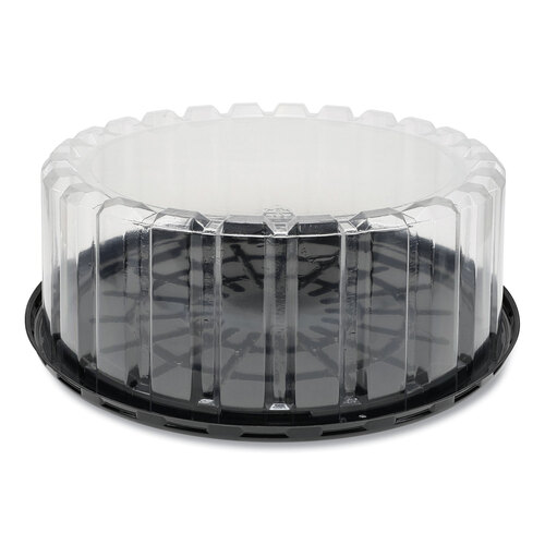 PCTYEH89902 - Pactiv - Plastic Cake Container, Shallow 9&quot; Cake Container, 9&quot; Diameter x 3.38&quot;h, Clear/Black, 90/Carton