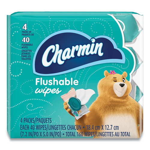 Flushable Wipes, 1-Ply, 5 x 7.2, Unscented, White, 40 Wipes/Tub, 4 Tubs/Pack Flushable Wipes, 1-Ply, 5 x 7.2, Unscented, White, 40 Wipes/Tub, 4 Tubs/Pack