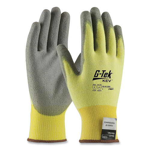 PID09K1250L - Protective Industrial Products Inc - G-Tek KEV Cut-Resistant Seamless-Knit Gloves, Large (Size 9), Yellow/Gray, 12 Pairs