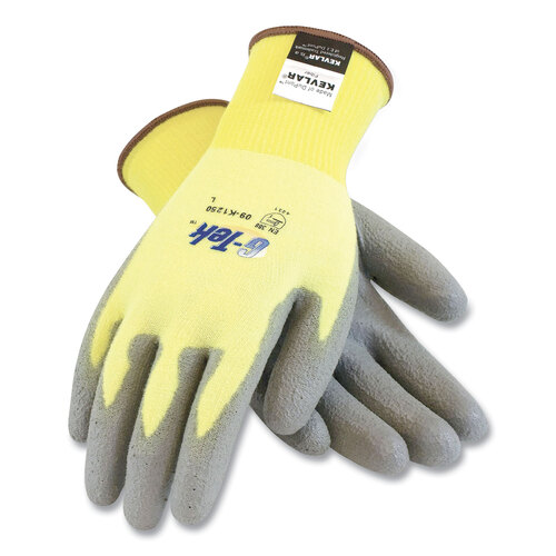 PID09K1250M - Protective Industrial Products Inc - G-Tek KEV Cut-Resistant Seamless-Knit Gloves, Medium (Size 8), Yellow/Gray, 12 Pairs