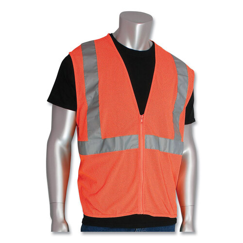 PID302MVGZOR2X - Protective Industrial Products Inc. - Zipper Safety Vest, 2X-Large, Hi-Viz Orange