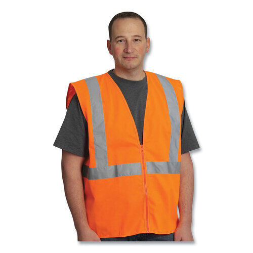 PID302MVGZOR2X - Protective Industrial Products Inc. - Zipper Safety Vest, 2X-Large, Hi-Viz Orange