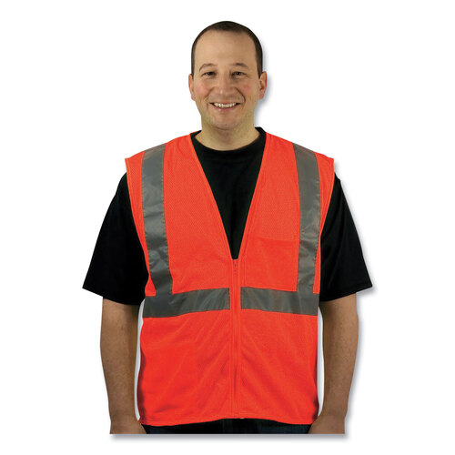 PID302MVGZOR2X - Protective Industrial Products Inc. - Zipper Safety Vest, 2X-Large, Hi-Viz Orange