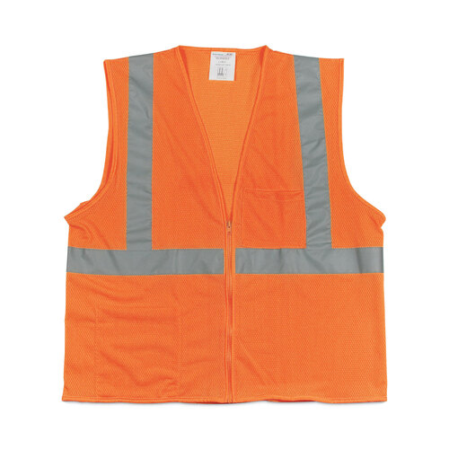 PID302MVGZORL - Protective Industrial Products Inc - Zipper Safety Vest, Large, Hi-Viz Orange