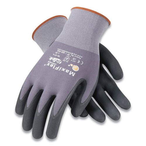 PID34874XL - ATG - Ultimate Seamless Knit Nylon Gloves, Nitrile Coated MicroFoam Grip on Palm and Fingers, X-Large, Gray, 12 Pairs
