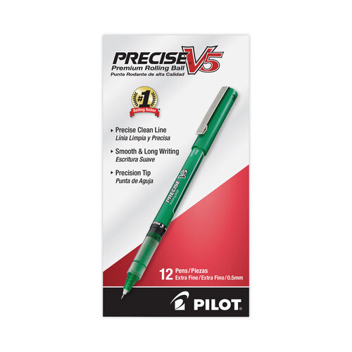 PIL25104 - Pilot - Precise V5 Roller Ball Pen, Stick, Extra-Fine 0.5 mm, Green Ink, Green Barrel, Dozen
