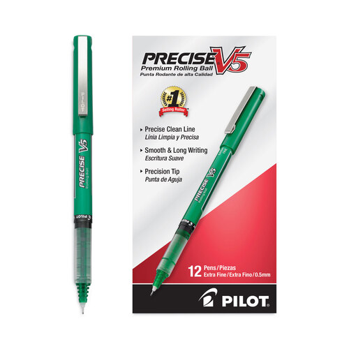 PIL25104 - Pilot - Precise V5 Roller Ball Pen, Stick, Extra-Fine 0.5 mm, Green Ink, Green Barrel, Dozen
