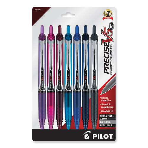 PIL26095 - Pilot - Precise V5RT Roller Ball Pen, Retractable, Extra-Fine 0.5 mm, Assorted Ink and Barrel Colors, 7/Pack