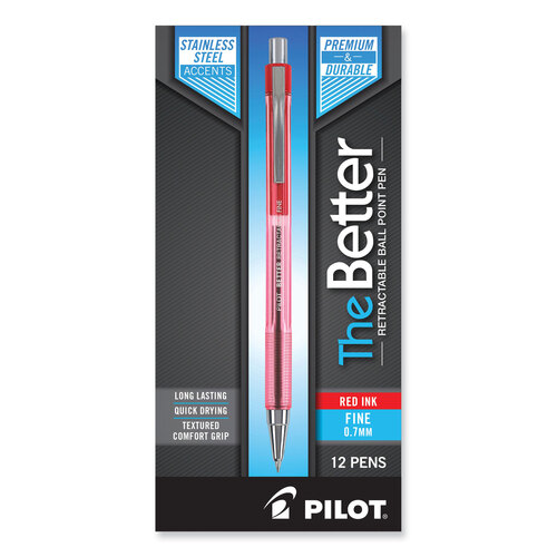 PIL30002 - Pilot - Better Ballpoint Pen, Retractable, Fine 0.7 mm, Red Ink, Translucent Red Barrel, Dozen