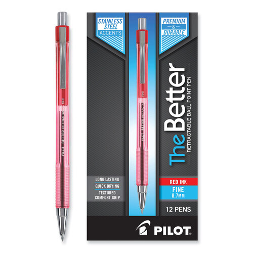 PIL30002 - Pilot - Better Ballpoint Pen, Retractable, Fine 0.7 mm, Red Ink, Translucent Red Barrel, Dozen