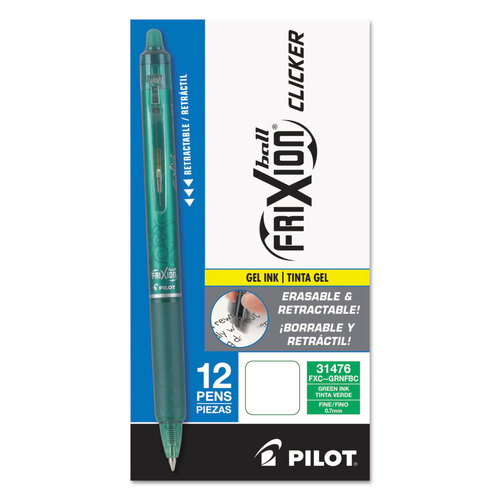 PIL31476 - Pilot - FriXion Clicker Erasable Gel Pen, Retractable, Fine 0.7 mm, Green Ink, Green Barrel, Dozen