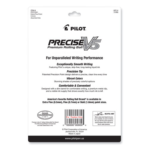 PIL31888 - Pilot - Precise V5 Roller Ball Pen, Stick, Fine 0.5 mm, Assorted Ink and Barrel Colors, Dozen