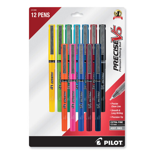 PIL31888 - Pilot - Precise V5 Roller Ball Pen, Stick, Fine 0.5 mm, Assorted Ink and Barrel Colors, Dozen
