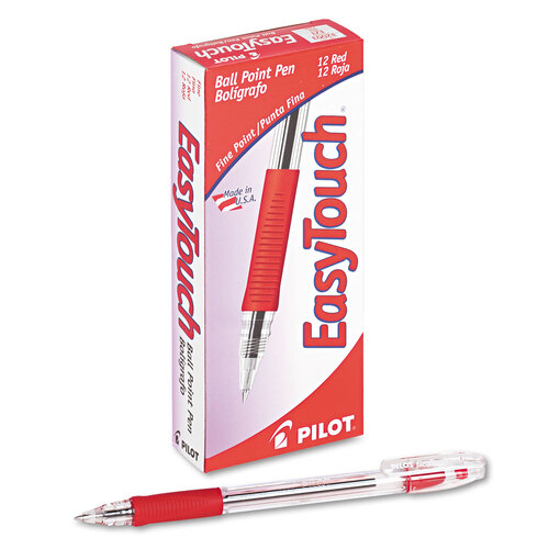 PIL32003 - Pilot - EasyTouch Ballpoint Pen, Stick, Fine 0.7 mm, Red Ink, Clear/Red Barrel, Dozen