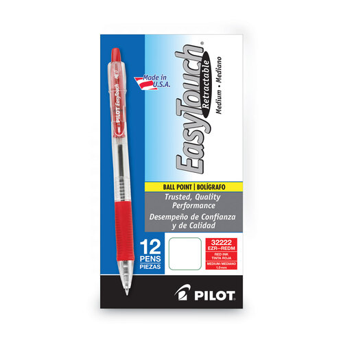 PIL32222 - Pilot - EasyTouch Ballpoint Pen, Retractable, Medium 1 mm, Red Ink, Clear Barrel, Dozen
