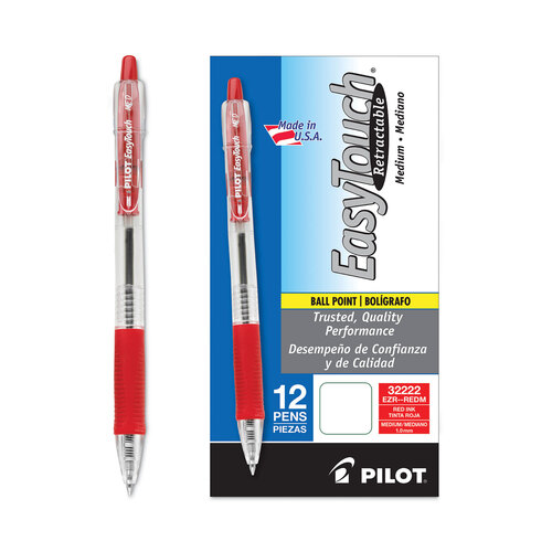 PIL32222 - Pilot - EasyTouch Ballpoint Pen, Retractable, Medium 1 mm, Red Ink, Clear Barrel, Dozen