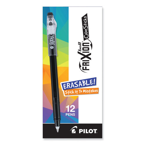 Pilot 32465 FriXion ColorSticks Erasable Gel Ink Pens, Black, 0.7mm - 1 dozen